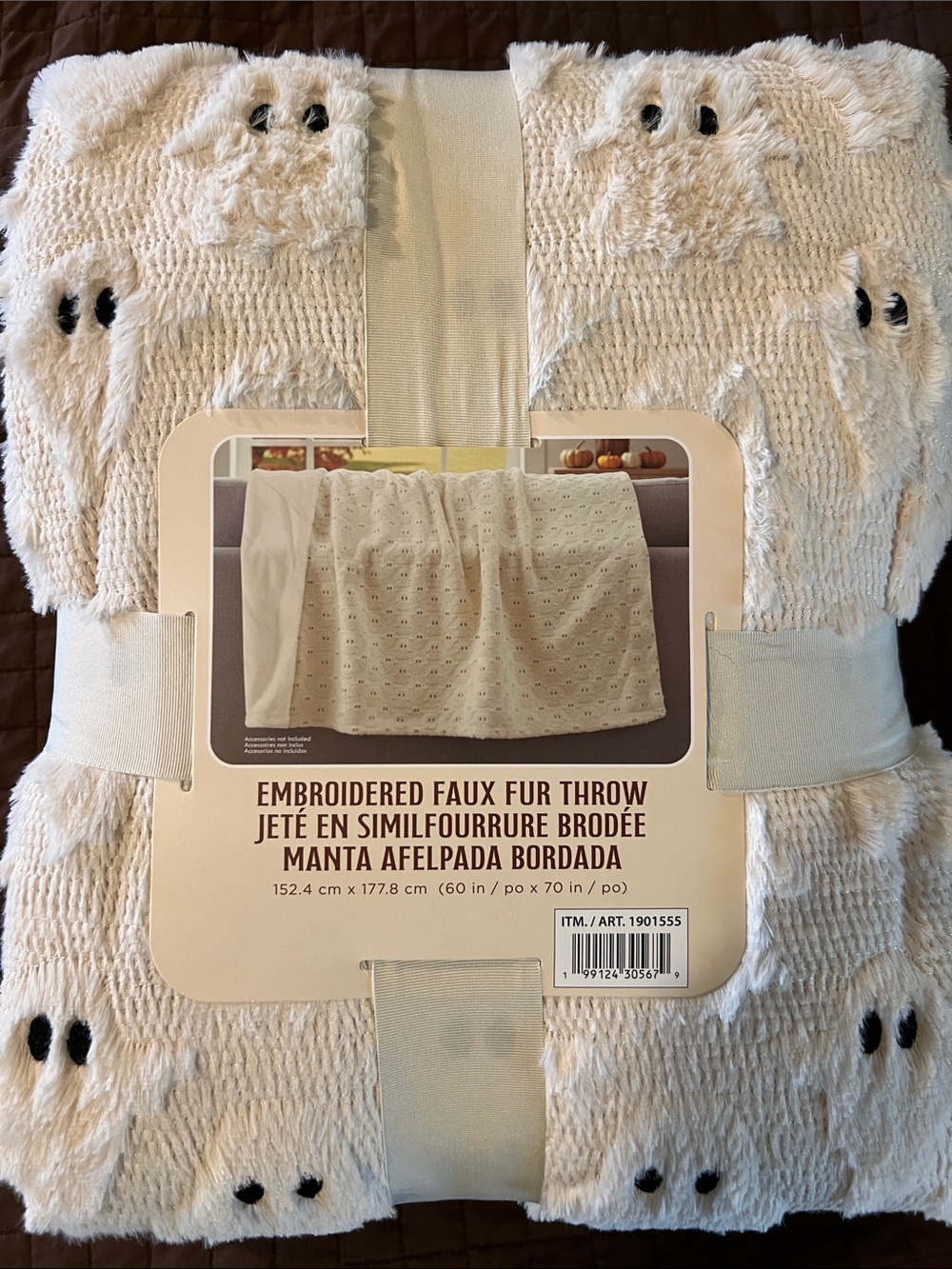 New Ghost Embroidered Faux Fur Throw